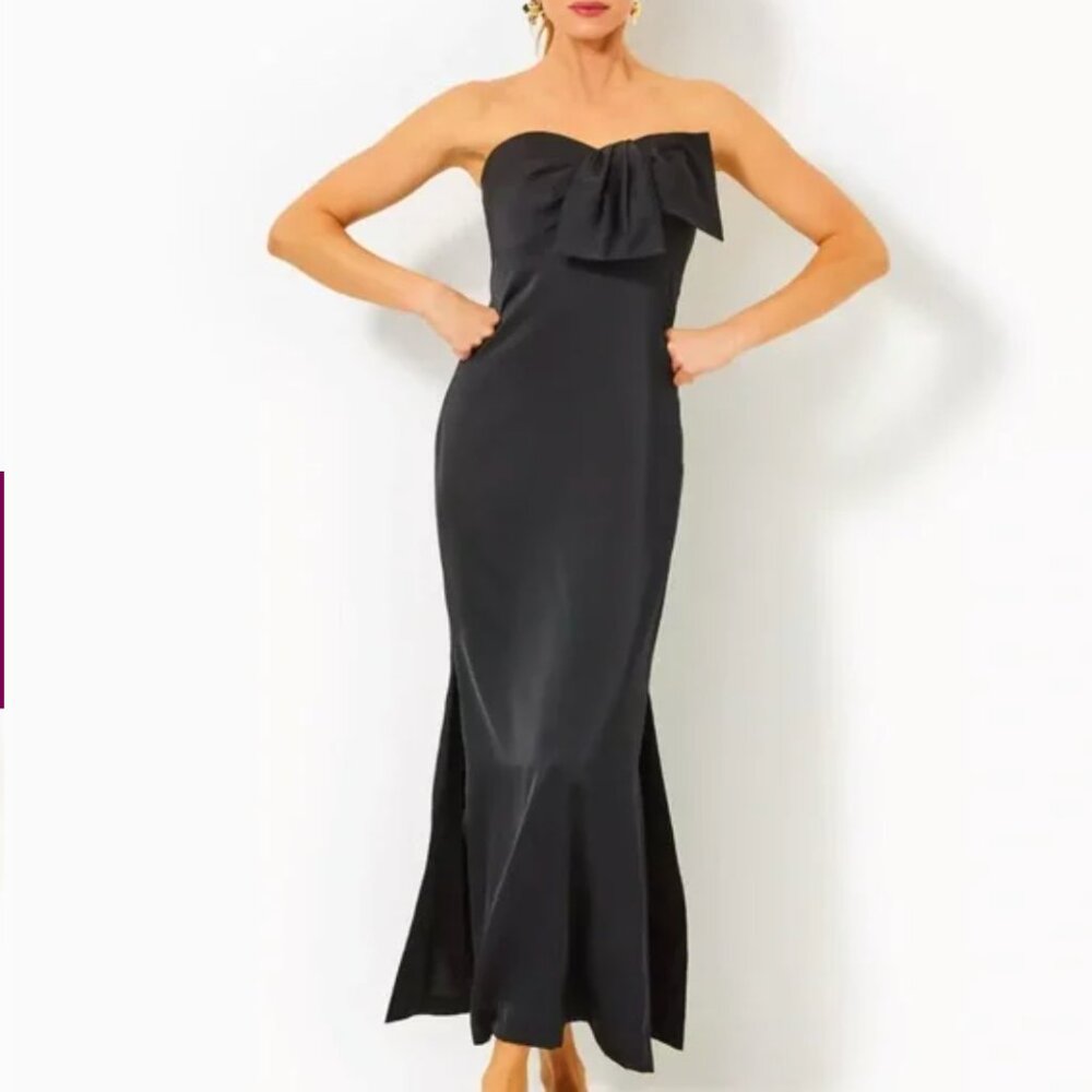 NWT Lilly Pulitzer Carlynn Satin Maxi Bow Dress Noir 8 - Picture 4 of 16